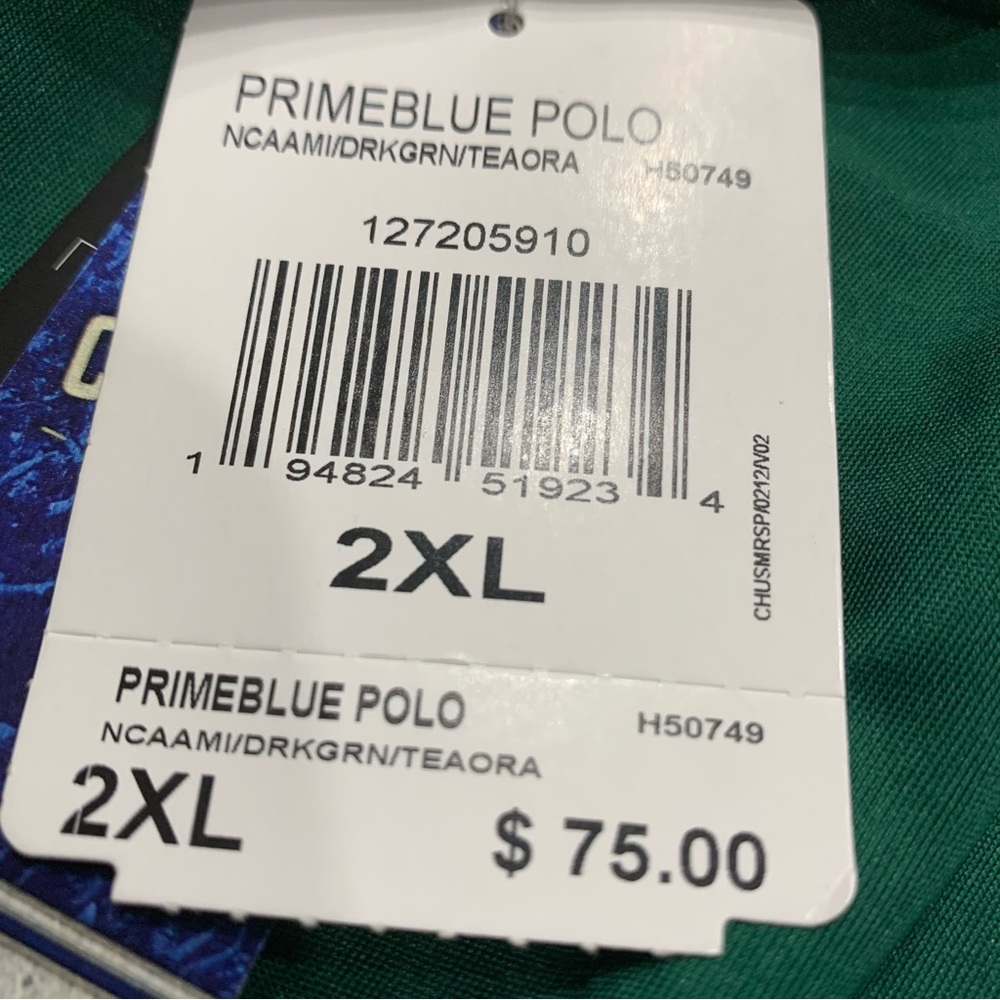 Miami Hurricanes adidas Primeblue Polo Men's Green NWT XXL - Picture 7 of 11
